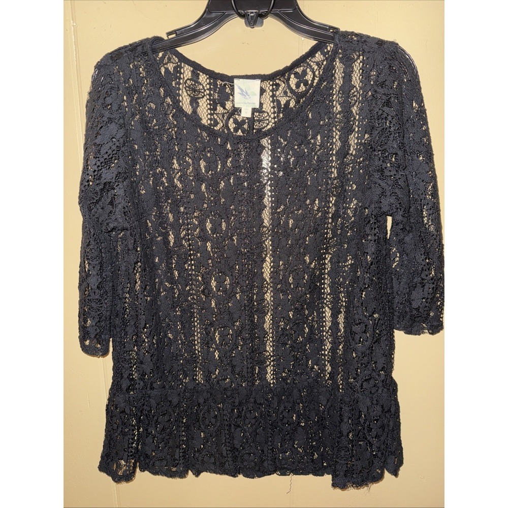 Made In San Francisco Black Sheer Lace Top Blouse Sz med